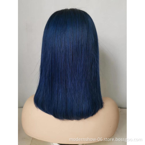 Lace Frontal Wig Virgin Human Hair Wig Customized Colored BOB Straight for Woman 1B/ Blue, Green, Purple Brazilian Hair Long